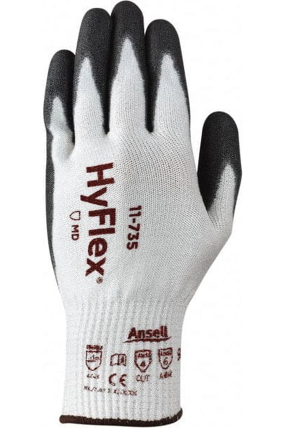 Size S (7), ANSI Cut Lvl 4, Abrasion Lvl 6, Polyurethane Coated Cut Resistant Gloves 9" Long, Palm & Fingertips Coated, Intercept Technology Yarn Lining, Knit Wrist, White/Gray, Paired