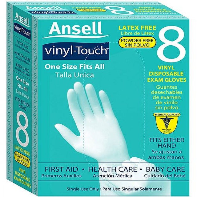 Ansell VinylTouch Disposable Exam Gloves, One Size, 8 Ct