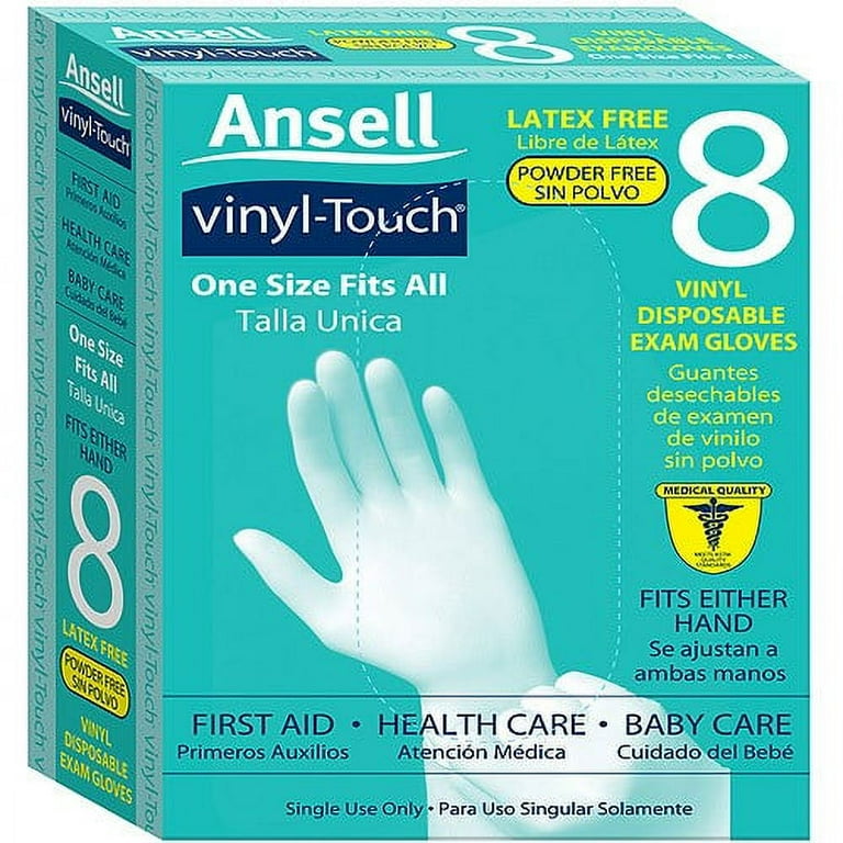 Ansell Vinyl Touch Disposable Exam Gloves One Size 8 Ct