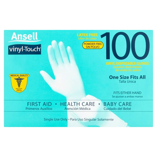 Ansell Vinyl Touch Gloves – Multi-Purpose, Disposable, Latex-Free, One Size Fits All! 100ct Gloves