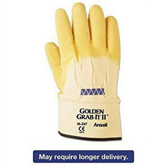 AnsellPro Golden Grab-It II Heavy-Duty Work Gloves, Size 10, Latex/Jersey, Yellow, 12 PR