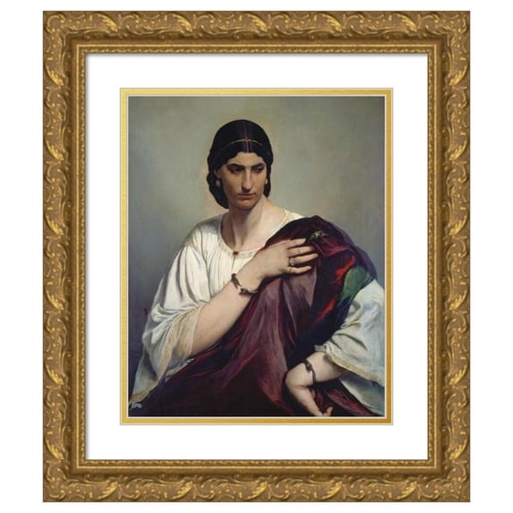 Anselm Feuerbach 20x24 Gold Ornate Framed and Double Matted Museum Art Print Titled - Lucrezia Borgia, Portrait of a Roman Woman in White Tunic and Red Robe (ca. 1862 - 1866)