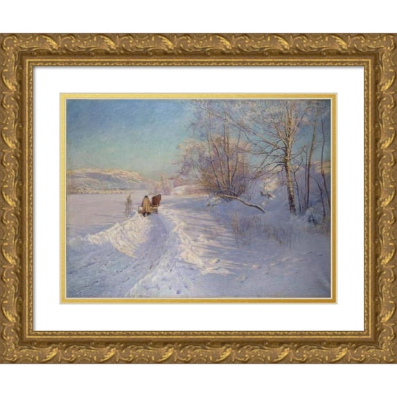 Anshelm Schultzberg 14x12 Gold Ornate Wood Frame and Double Matted Museum Art Print Titled - A Winter Morning After a Snowfall in Dalarna (1893)