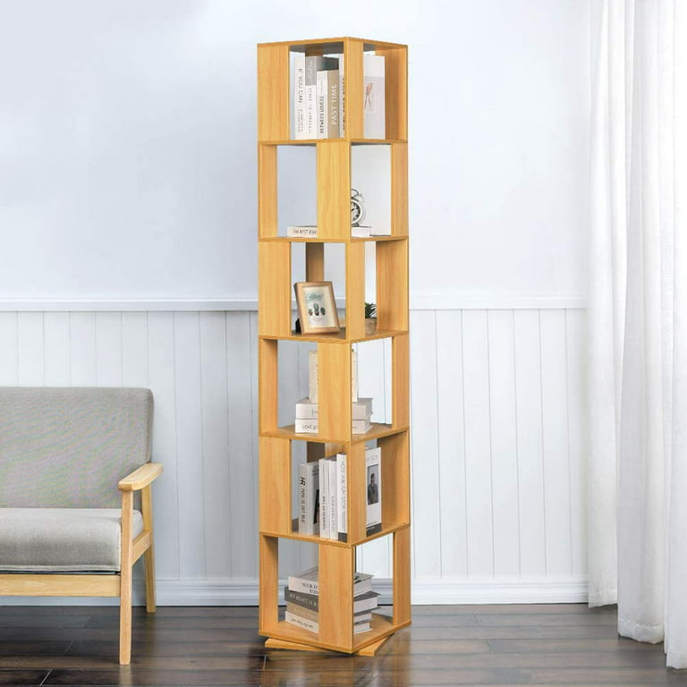 Ansley&HosHo 6 Tier Swivel Bookshelf 360? Rotating Wood