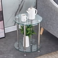 thumbnail image 1 of Ansley&HosHo End Table Side Table 2-Tier Nightstand Storage Shelves Chrome Finish with Glass Top Round Cube Furniture Home Living Room Clear, 1 of 5