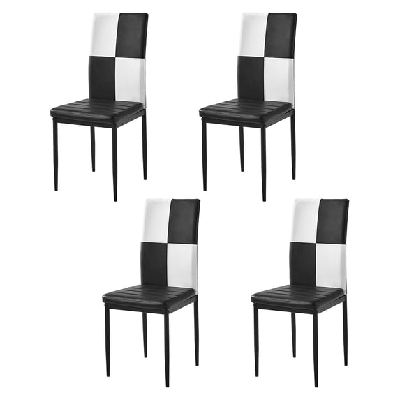Ansley&HosHo Set of 4 Dining Table Chair Set Kitchen Chairs Dining Room Side Chairs 4 PU Leather Ergonomic Backrest Design Horizontal Line Square Black White