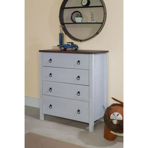 Anson 4-Drawer Chest, Rustic White and Brown
