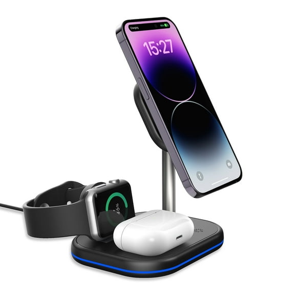 Ant Class 3 in 1 Wireless Charger, Fast Charger, Charging Station for iPhone 15 14 13 12 Pro Max/Pro/Plus/Mini, AirPods, Apple Watch Charger,Black