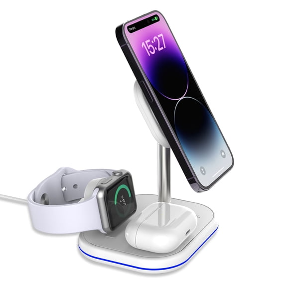 Ant Class 3 in 1 Wireless Charger, Fast Charger, Charging Station for iPhone 15 14 13 12 Pro Max/Pro/Plus/Mini, AirPods, Apple Watch Charger,White