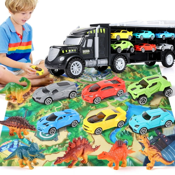 Ant Class Dinosaur Truck Dinosaur Toys for Toddlers Dino Truck Dinosaur Truck Carrier Play Set for Kids Ages 3-7, Black