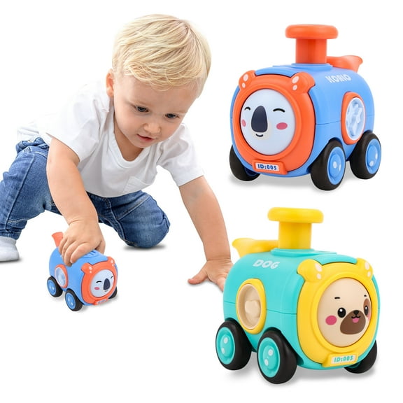 Ant Class Inertia Toy Car Press Change Face with Whistle Small Train,2Pcs