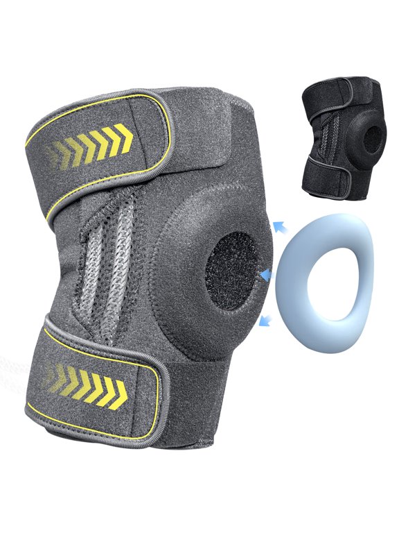 Knee Brace, Knee Compression Sleeve with Side Stabilizers & Patella Knee Pads, Knee Support for Meniscus Tear, ACL, MCL, Arthritis, Joint Pain Relief(Grey,XL)
