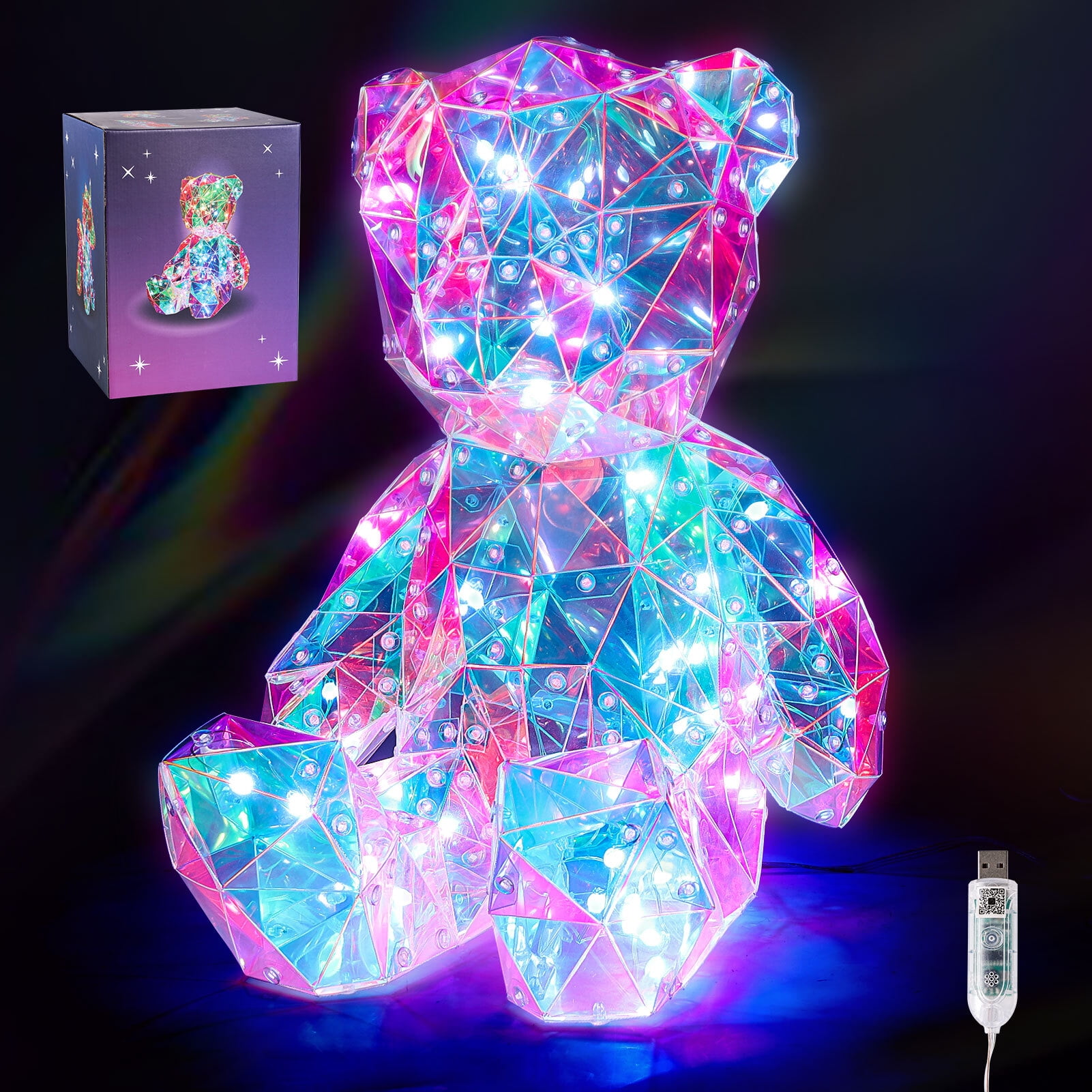 Ant Class LED Teddy Bear Night Light, LED Holographic Light Up Decoration with App Control for Christmas, Anniversary, Wedding, Valentine's Day, Birthday