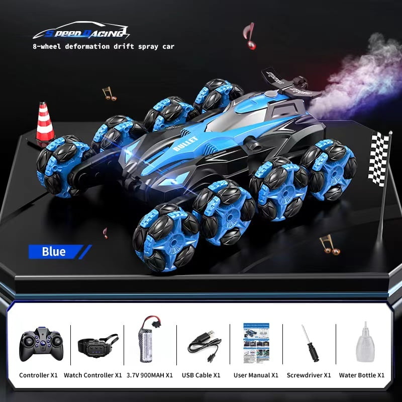 Ant Class RC Car, 2.4GHz Drift Stunt Remote Control 8 Wheels RC OffRoad Climbing Car with Spray