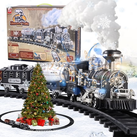 Ant Class Train Set with Remote Control, Classic Train Set with Smoke, Sound and Light, RC Train Toy, Electric Train Track Around Christmas Tree,Gift for Boys Girls