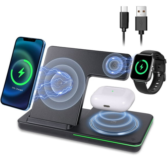 Ant Class Wireless Charger, 3 in 1 Charging Station for iphone 15/14/13/12/11 Pro Max/Pro/Plus, Fast Wireless Charging Dock Foldable for Apple Watch, AirPods 3/2/Pro with Adapter