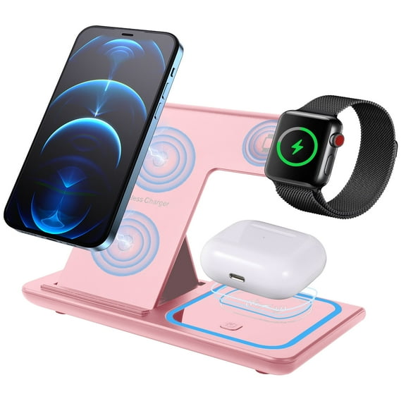 Ant Class Wireless Charger, 3 in 1 Fast Charging Station for iPhone 14 13 12 11 Pro Max & iWatch Series 9/8/7/6/5/4/3/2/1,AirPods 3/2/Pro, Pink