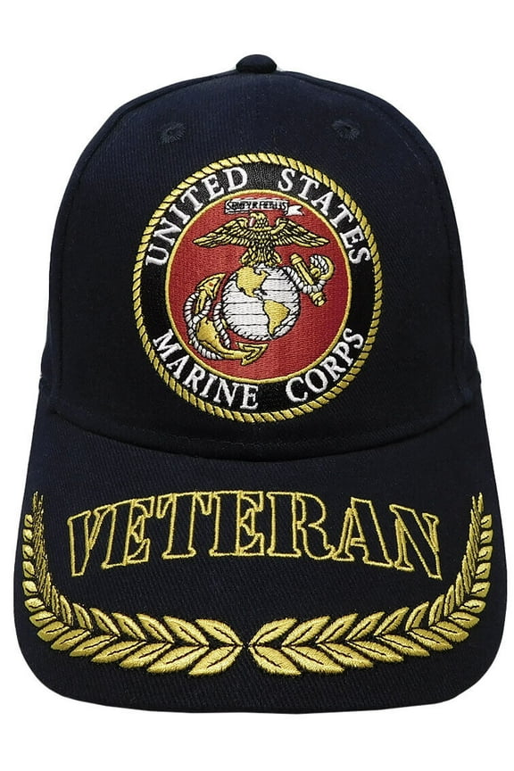 U.S. Marine Corps, Marines Veteran, red, white, & blue V on bill, black hat