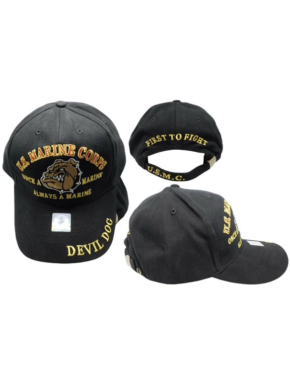 USMC SEMPER FI ONCE A MARINE ALWAYS A MARINE CORPS CAP HAT ALL BLACK