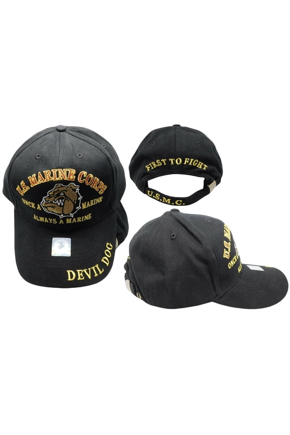 USMC SEMPER FI ONCE A MARINE ALWAYS A MARINE CORPS CAP HAT ALL BLACK