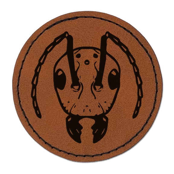 Ant Head Insect 2.5" Faux Leather Round Engraved Iron-On Patch - Brown