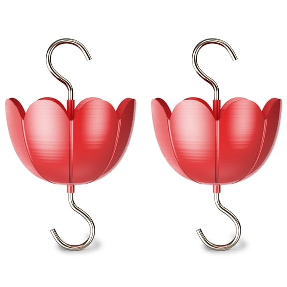 Ant Moat for Hummingbird Feeders, Metal Ant Guard for Hummingbird, Hummingbird Feeder Accessory Hooks, Insect Trap with Large Capacity, Red 4 OZ x 2 Pack