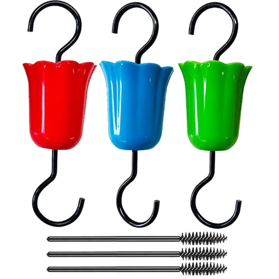 Elbourn 3Pcs Ant Moat Guard for Hummingbird Feeders Accessory Hooks , Flower Hummingbird Oriole Nectar Feeders Parts with Brushes3 Brushes