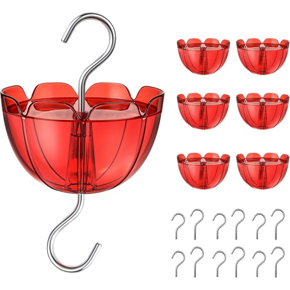 Ant Moat for Hummingbird Feeders, 6 Pack Ant Guard Cups with S Hooks, Hanging Water Barrier for Outdoor Feeders, Red,3OZ