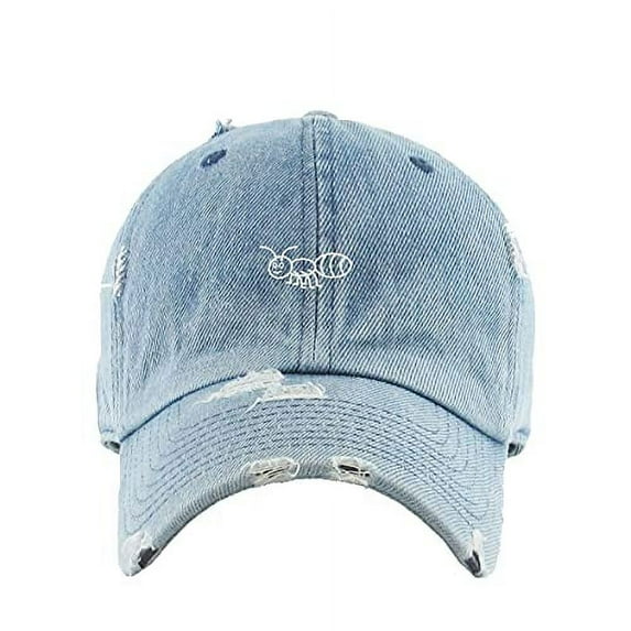 Ant Vintage Baseball Cap Embroidered Cotton Adjustable Distressed Dad Hat Light Denim