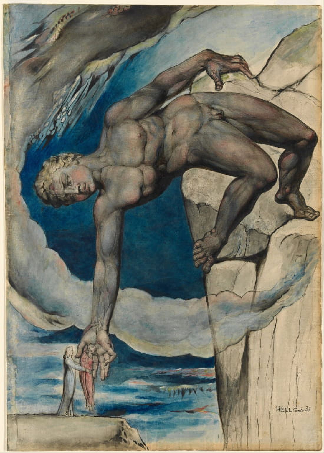 Antaeus Setting Down Dante And Virgil In The Last Circle Of Hell Canvas Art - William Blake (36 x 54)