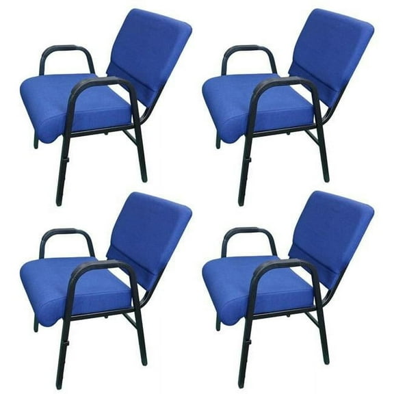 Antakipro AC771 Four Heavy Duty Fixed Blue Assembly Chair with Armrest & Rear Document Pocket