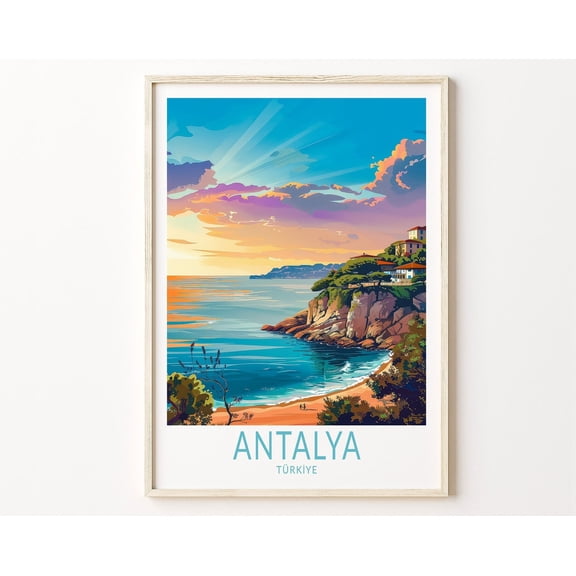 Antalya Turkey Travel Poster, Antalya Travel Wall Art, Turkey Travel Poster Wall Art, Birthday Present, Coastal Poster Wall Art, Modern Wall Decor, 12x18 UNFRAMED