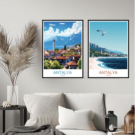 Antalya Turkey Travel Turkish Riviera Mediterranean Sea Wall Travel Turkey Room Poster, Set 2, Poster Only