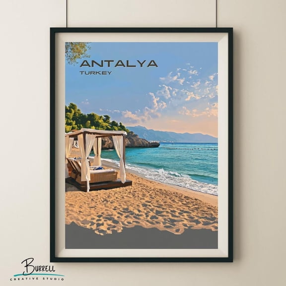Antalya Turkiye Lara Beach Travel Poster, Unframed Paper Poster 24x36in