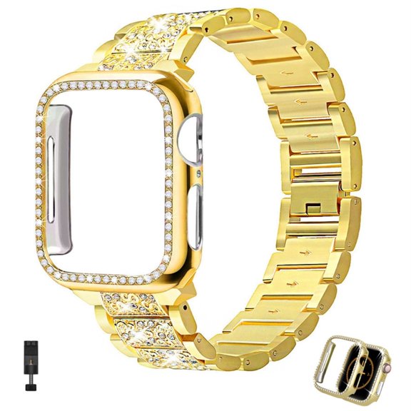 Antank Apple Watch Band Metal Diamond Strap with Case for iWatch Series 7 41mm Women Stainless Steel Bracelet
