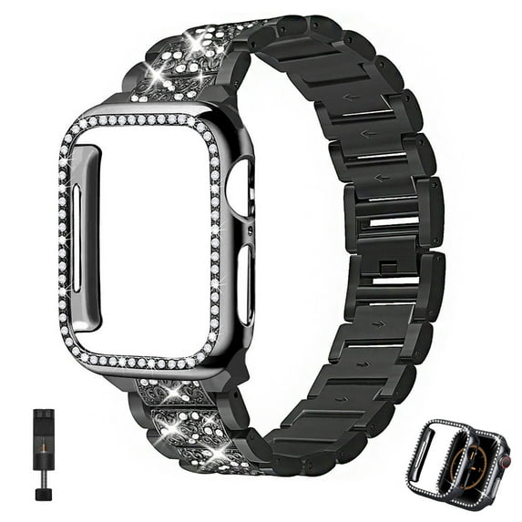 Antank Apple Watch Band Metal Diamond Strap with Case for iWatch Series 7 41mm Women Stainless Steel Bracelet
