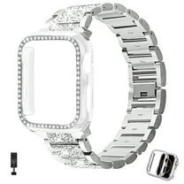 Antank Apple Watch Band Metal Diamond Strap with Case for iWatch Series 7 45mm Women Stainless Steel Bracelet