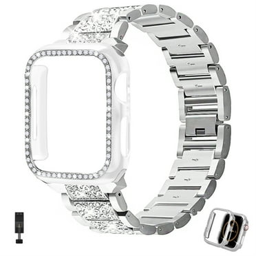Antank Apple Watch Band Metal Diamond Strap with Case for iWatch Series 7 45mm Women Stainless Steel Bracelet