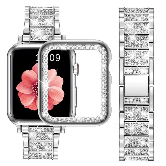 Antank Apple Watch Bands 38mm Women Glitter Metal Strap with Bling Diamond Protective Case For iWatch Series 3 2 1