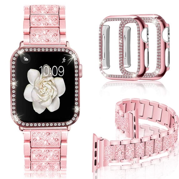 Antank Compatible with Apple Watch Band 40mm with Case Women, Jewelry Replacement Metal Wristband Strap with 2 Pack Bling PC Protective Cover for iWatch Series 4 5 6