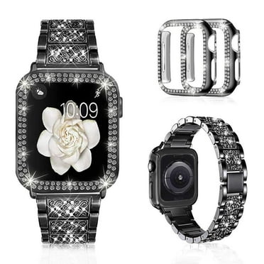 Antank Compatible with Apple Watch Band 42mm with Case Women, Jewelry Replacement Metal Wristband Strap with 2 Pack Bling PC Protective Cover for iWatch Series 3 2 1