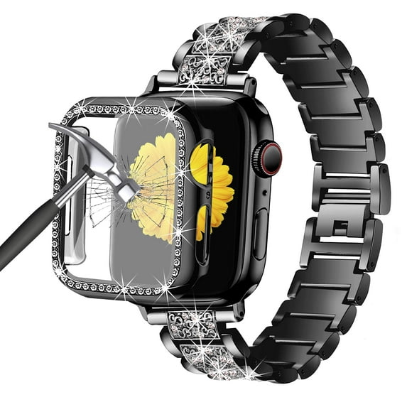 Antank Watch Strap for Apple Watch Series 4 5 6 SESE Women Bling Bracelet Metal Wrist Band with Protective Case Compatible with Apple Watch Band 40 mm