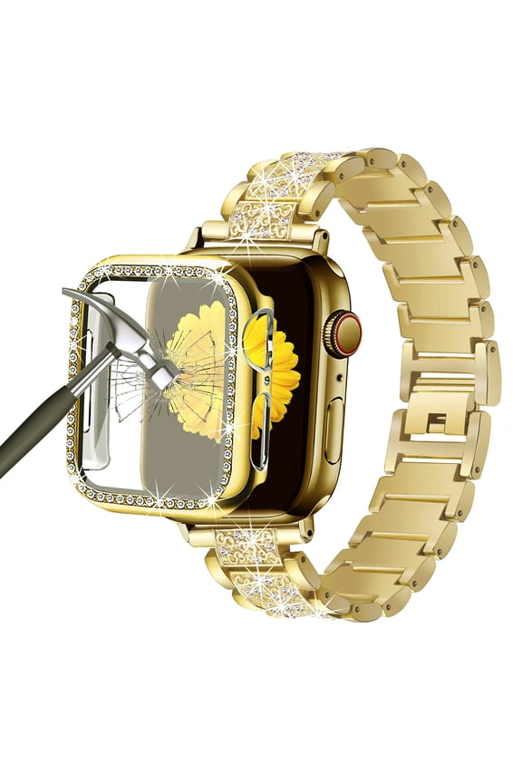 Watch Strap for Apple Watch Series 4 5 6 SESE Women Bling Bracelet Metal Wrist Band with Protective Case Compatible with Apple Watch Band 40 mm