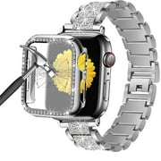 Antank Watch Strap for Apple Watch Series 1 2 3 Women Bling Bracelet Metal Wrist Band with Protective Case Compatible with Apple Watch Band 42 mm