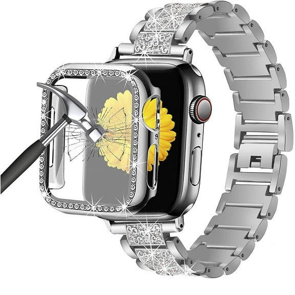Antank Watch Strap for Apple Watch Series 1 2 3 Women Bling Bracelet Metal Wrist Band with Protective Case Compatible with Apple Watch Band 42 mm