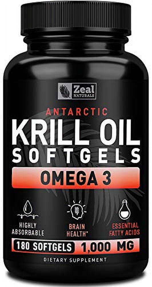 Antarctic Krill Oil 1000mg (180 Softgels) 3 Month Supply Omega 3 Krill