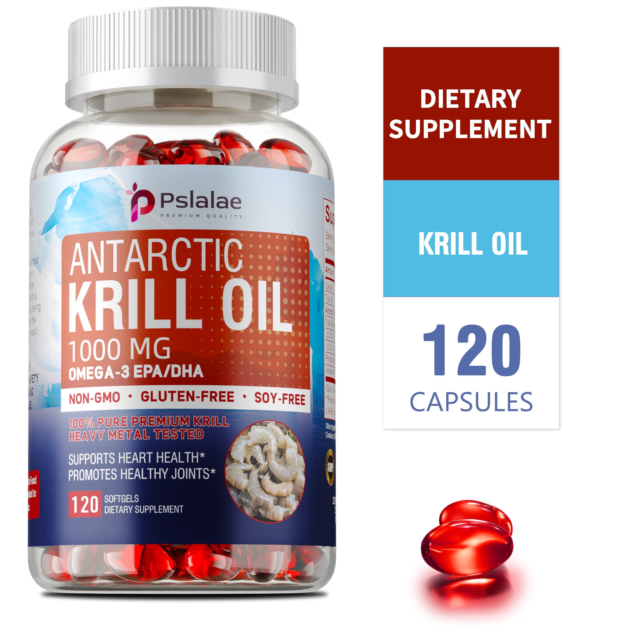Antarctic Krill Oil 1000mg - Omega-3 EPA, DHA, Astaxanthin, Phospholipids - Brain, Heart Health - 120 Capsules