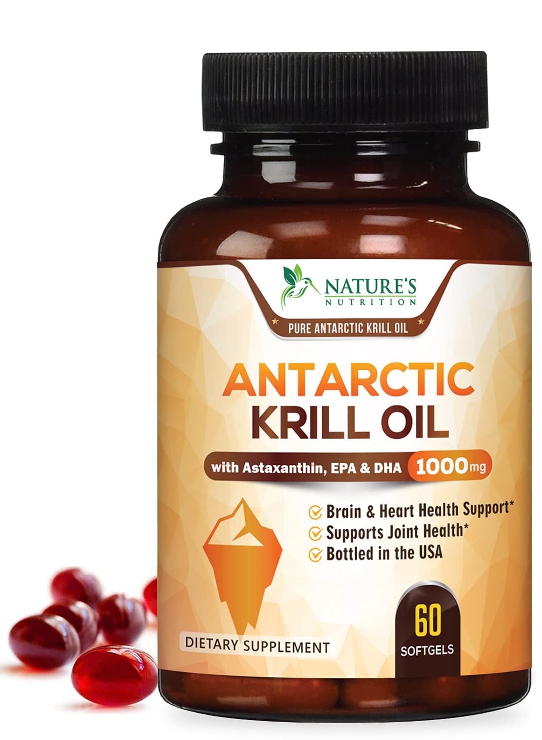 Antarctic Krill Oil 1000mg, Omega3s EPA, DHA, with Astaxanthin