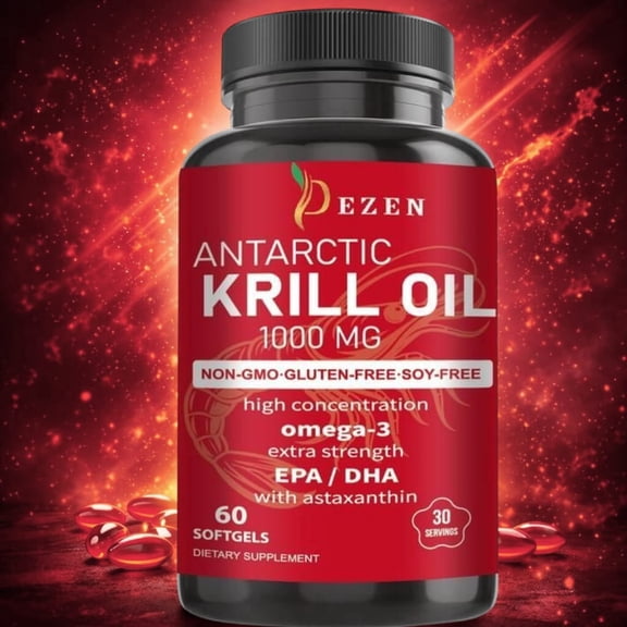 Antarctic Krill Oil 1000mg Softgels, Omega 3 EPA & DHA Supplement with Astaxanthin, Heart & Joint Support, Pack 1