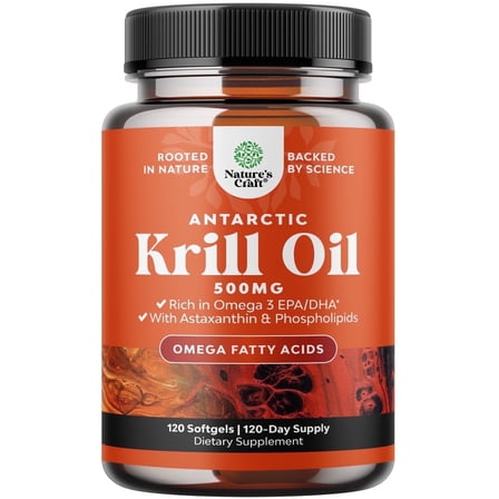 Antarctic Krill Oil 500mg Softgels - High Absorption Omega 3 Fatty Acid Supplement with Potent EPA DHA Astaxanthin and Phospholipids - Wild Caught Burpless Fish Oil Omega 3 Supplement - 120 Count